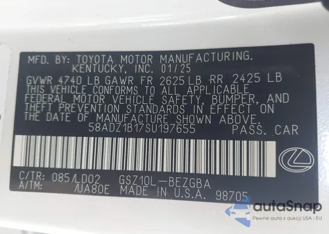 2025 Lexus Es from USA, damaged, VIN 58ADZ1B17SU197655